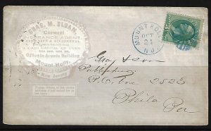 US 1880s MOUNT HOLLY NJ FANCY CANCEL IN BLUE ON ADVERTISING COVER OF INSURANCE A