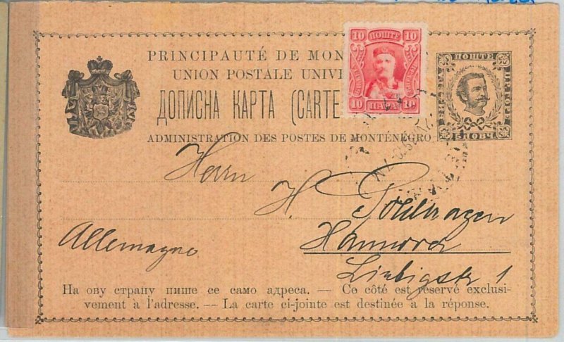 65990 - MONTENEGRO - POSTAL HISTORY - STATIONERY CARD - P13b Double Card 1910-