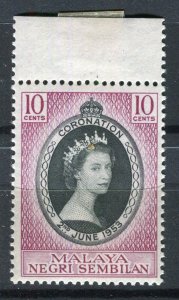 MALAYA; SEMBILAN 1953 early QEII Coronation issue Mint hinged 10c. value