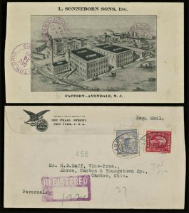 1914 Registered # F1 Advertising Cover Amalie Paint Sonneborn Sons, Avondale NJ