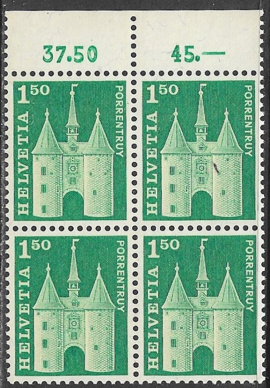 SWITZERLAND 1964-68 1.50fr La Porte de France Block of 4 Sc 450 MNH