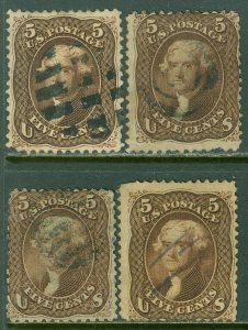 EDW1949SELL : USA 1863 Sc #76. 4 stamps Used Minor faults Light cancels Cat $480