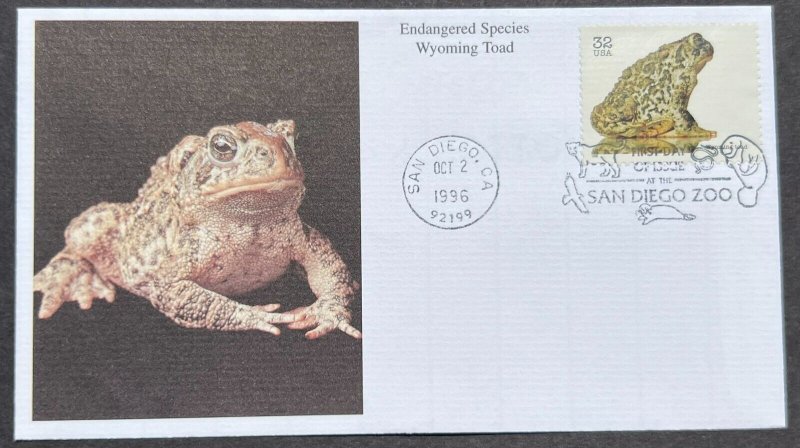 ENDANGERED TOAD #3105g OCT 2 1996 SAN DIEGO CA FIRST DAY COVER (FDC) BX3-1