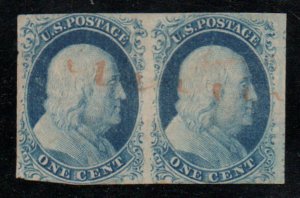 USA #9 VF, Pair, faint red cancel, beautifully fresh color! Retail $290