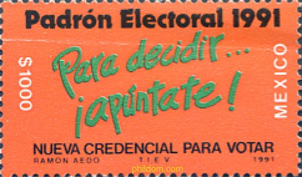 343438 MNH MEXICO 1991 PATRON ELECTORAL