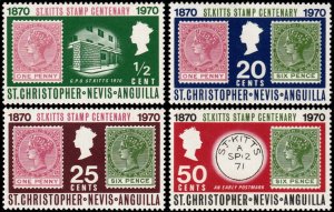 ✔️ SAINT KITTS & NEVIS 1970 - STAMP CENTENARY - SC.  230/233 MNH ** [5CW7]