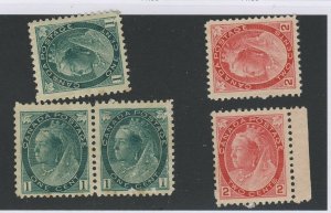 5x Canada Victoria Numeral 1c & 2c 3x #75-1c 2x #77-2c F/VF MNG Guide Value=$147