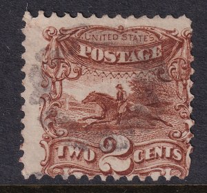 1865 Sc 113 sound used single 2c brown Postrider CV $90 (Q1