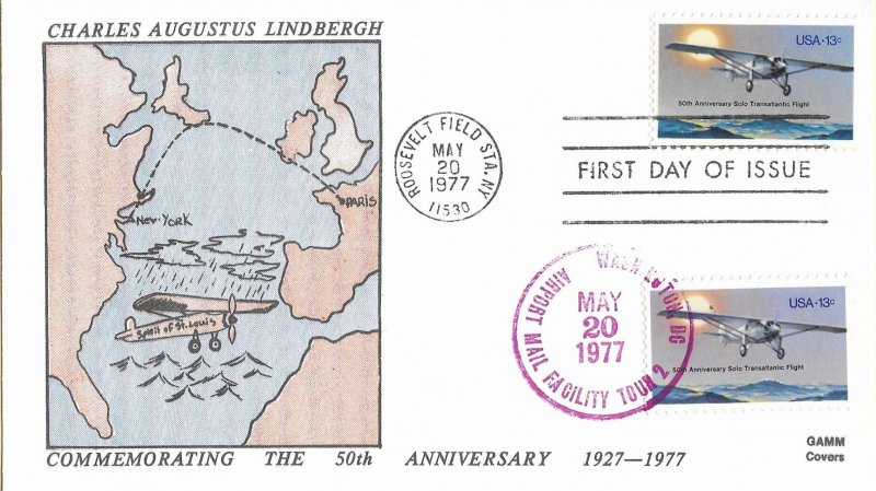 1977 FDC, #1710, 13c Lindbergh's Flight, GAMM #218, dual cancel