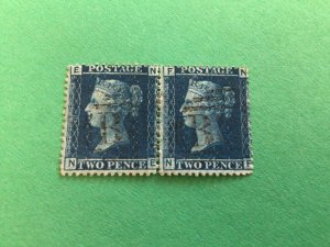 Two penny Blue 1858 Queen Victoria Great Britain used Pair stamps A11010