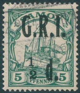 Samoa 1914 ½d on 5pf green 1 to left of 2 in ½ SG102e used