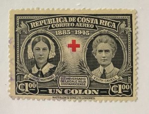 Costa Rica 1945 Scott C120 used - ₡1, F.  Nightingale & Nurse Cavell, Red Cross