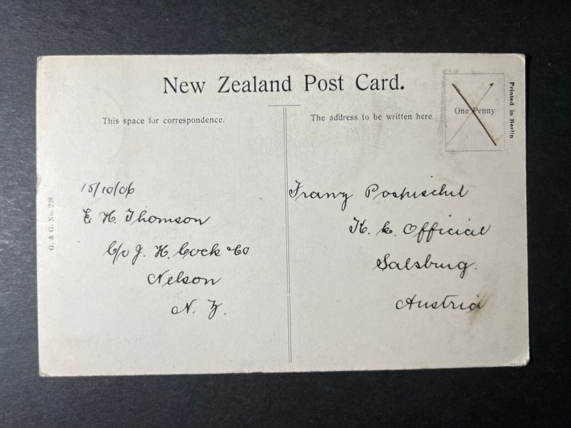 1906 New Zealand Postcard Cover Nelson to Salzburg Austria The Matai River