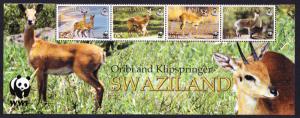 Swaziland WWF Klipspringer and Oribi Bottom Strip of 4v with WWF Logo SG#704-707