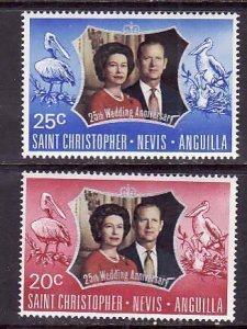 St Kitts-Nevis-Sc#257-8- id9-unused NH Omnibus-set-QEII-Silver Wedding-1972-