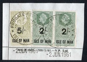 Isle of Man KGVI 5/- and QEII 2 x 2/- Key Plate Type Revenues CDS on Piece