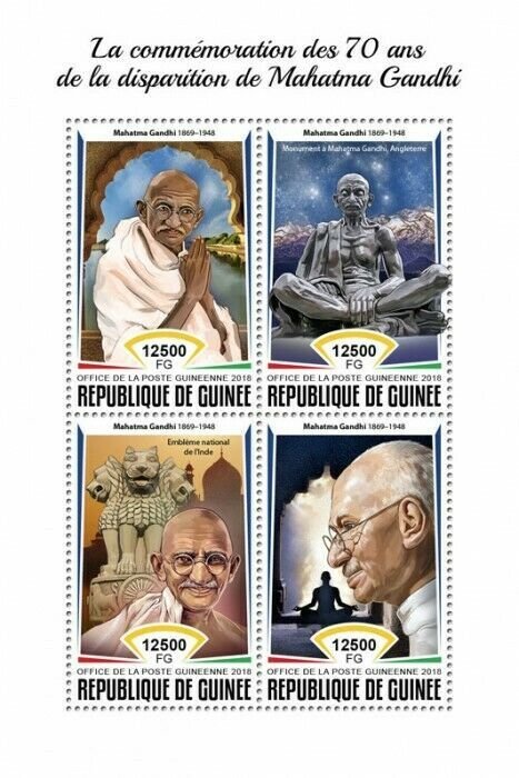 HERRICKSTAMP NEW ISSUES GUINEA Mahatma Gandhi Sheetlet