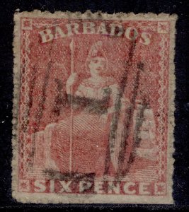 BARBADOS QV SG29, 6d rose-red, FINE USED. Cat £25.
