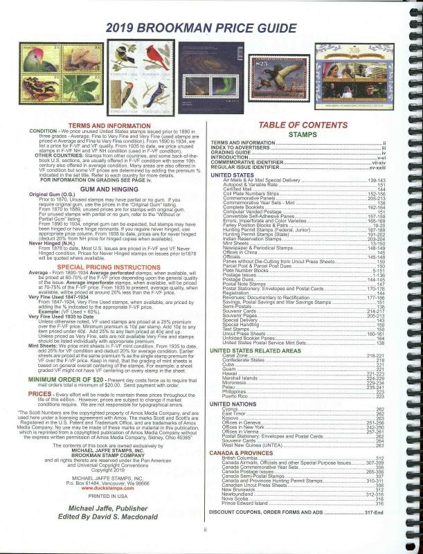 2019 Brookman Price Guide U.S. U.N. Canada Stamps Catalog Spiral Bound 352p