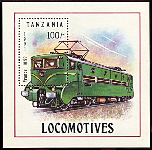 Tanzania 807, MNH, World Locomotives souvenir sheet, France 1952