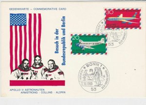 Germany 1969 Apollo ll Bonn Astronauts on Moon Slogan Cancels Stamp Card Rf29208