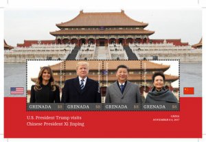 Grenada 2018 - Trump Visits China, Xi Jinping - Sheet of 4v - Scott 4271 - MNH