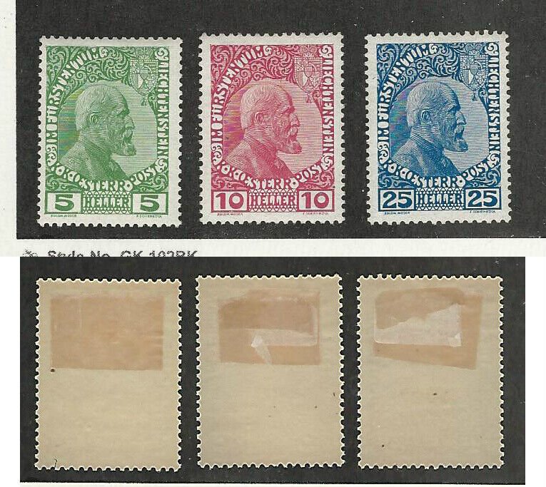 Liechtenstein, Postage Stamp, #1-3 Mint Hinged, 1912, JFZ