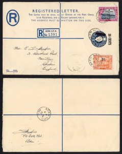 Aden 1953 Registered uprated Envelope to England