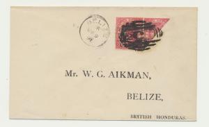 BRITISH HONDURAS 1891 2c BISECT+NORM ON COVER LOCAL USAGE SG#37+37a (SEE BELOW)