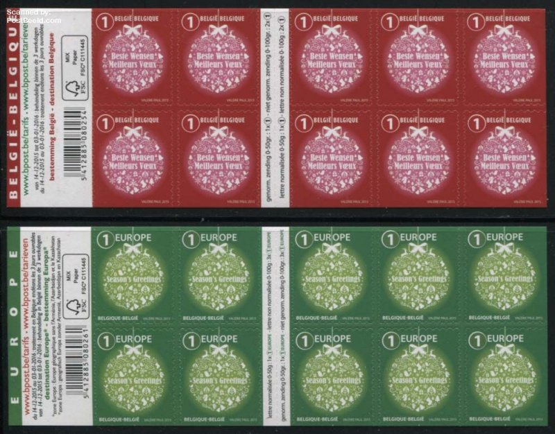 Belgium 2015, Christmas 2 booklets, MNH