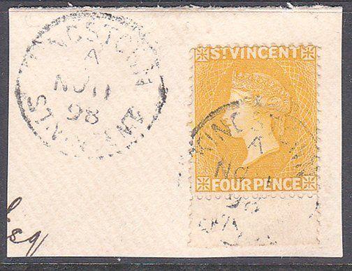 ST VINCENT 1898 QV 4d SG56 fine used on piece - Kingstown cds..............857