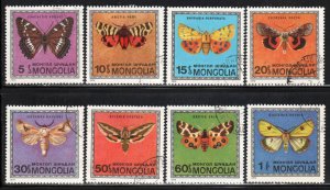 Mongolia #752-59 ~ Cplt Set of 8 ~ Butterfles ~ Ucto, NH  (1974)