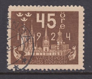 Sweden Sc 205 used 1924 45ö deep brown Stockholm Skyline, fresh, F-VF