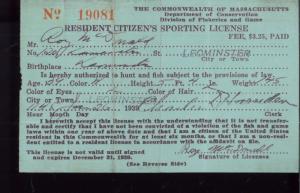 MASSACHUSETTS STATE DUCK STAMP RW6 (used) On 1939 Hunting/ Fishing License - 24