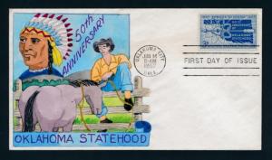 U.S. 1092 Wm. Wright hand painted FDC, Oklahoma, Indian