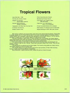 USPS SOUVENIR PAGE TRPICAL FLOWERS SET OF (4) 1999