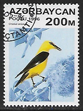 Azerbaijan # 594 - Golden Oriole - unused CTO....{KBrW}