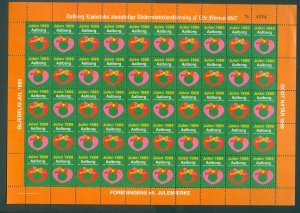 Denmark. 1989. Christmas Sheet MNH. Local: Aalborg. Christmas Hearts With Ribbon