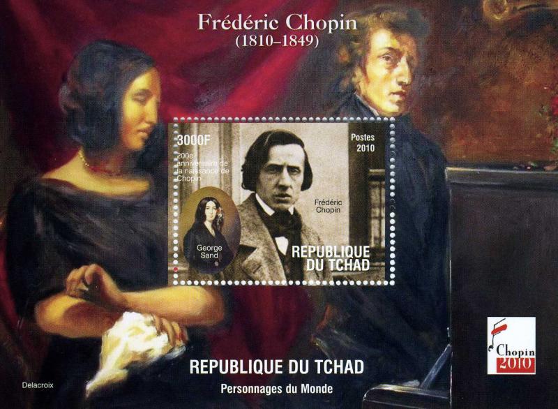 Chad 2010 FREDERIC CHOPIN & GEORGE SAND s/s Perforated Mint (NH)