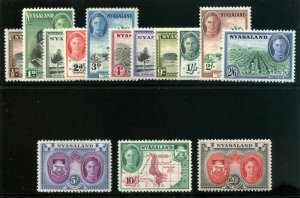 Nyasaland 1945 KGVI set complete MLH. SG 144-157. Sc 68-81.