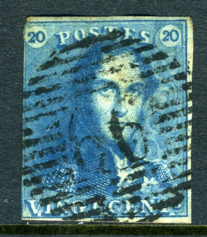 Belgium 1851 20c Blue Wmk Scott #7 Thin Paper N478