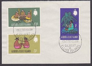 GILBERT & ELLICE IS 1965 Definitives 1/-, 5/- & 10/- fine used on piece....a3437