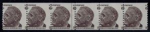 1305 - 6c Misperf Error / EFO Line Strip of 6 COD Franklin Roosevelt Mint NH 