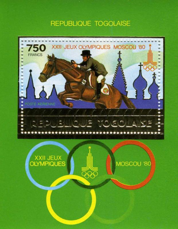 Togo 1980 Moscow Olympic ESQUESTRIAN Gold Foil s/s Perforated Mint (NH)