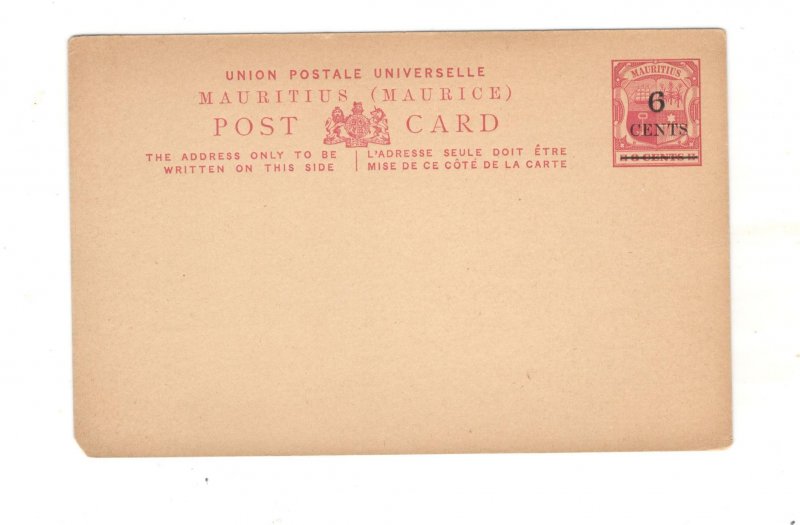 MAURITIUS EARLY POSTAL CARD, MINT ENTIRE