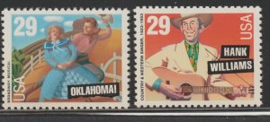 Scott# 2722-3 1993 29c Oklahoma/Hank Williams Perf 10 Issue VF/XF MNH