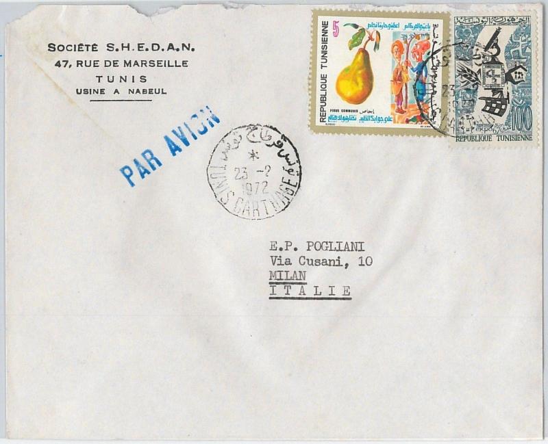 59316  - TUNISIA Tunis - POSTAL HISTORY: COVER to ITALY  1972 -  NATURE Fruit