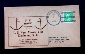 US Naval Cover USS Barry Naval Card US #597 June 9, 1936 SUNK 1945