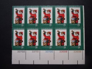 #1472 8c Christmas Santa Claus Plate Block of 10 MNH OG VF Includes New Mount
