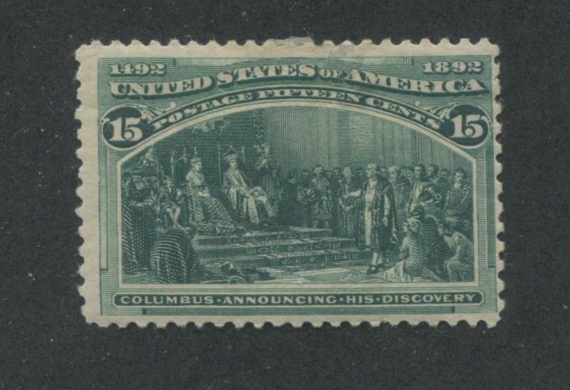 1893 US Stamp #238 15c Mint Hinged Fine Original Gum Catalogue Value $200